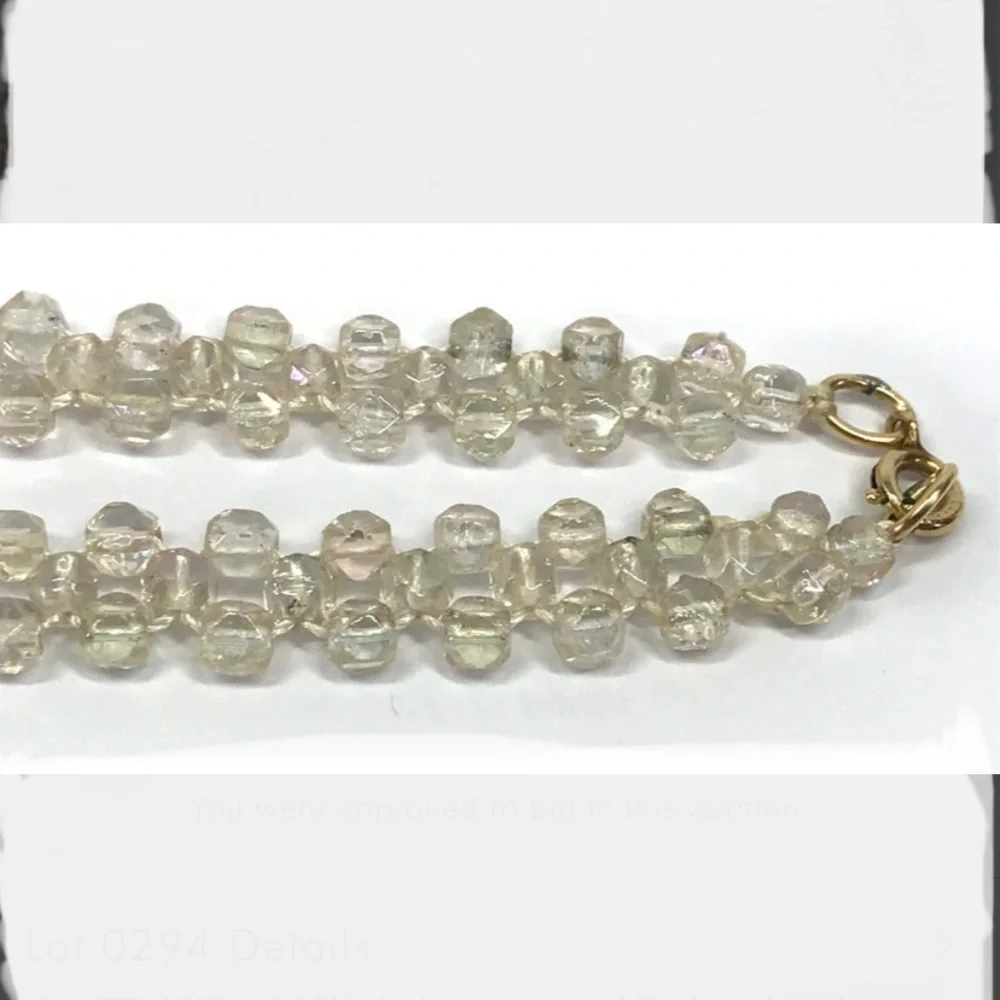 Vintage‎ 14K gold filled clasp woven AB glass beads necklace.